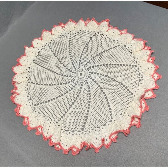 Handmade Crochet Doily with Pink Edging 16" - Picture 5 of 7